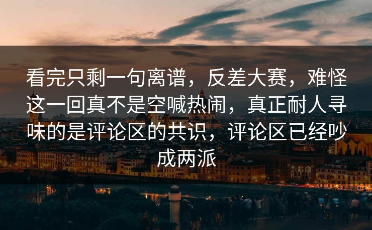 看完只剩一句离谱，反差大赛，难怪这一回真不是空喊热闹，真正耐人寻味的是评论区的共识，评论区已经吵成两派