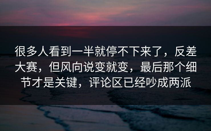 很多人看到一半就停不下来了，反差大赛，但风向说变就变，最后那个细节才是关键，评论区已经吵成两派