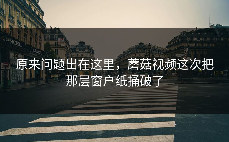 原来问题出在这里，蘑菇视频这次把那层窗户纸捅破了